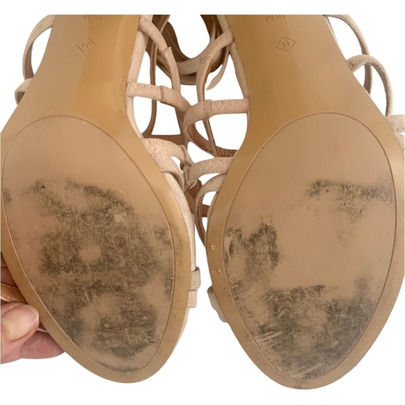 HALOGEN Block Heel Suede Zip Up Strappy Sandals Blush Tan Beige Summer Party - Picture 15 of 15